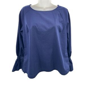 Marled Reunited Clothing Blouse Size‎ Small Navy Blue Long Sleeve Tie Cuffs Top
